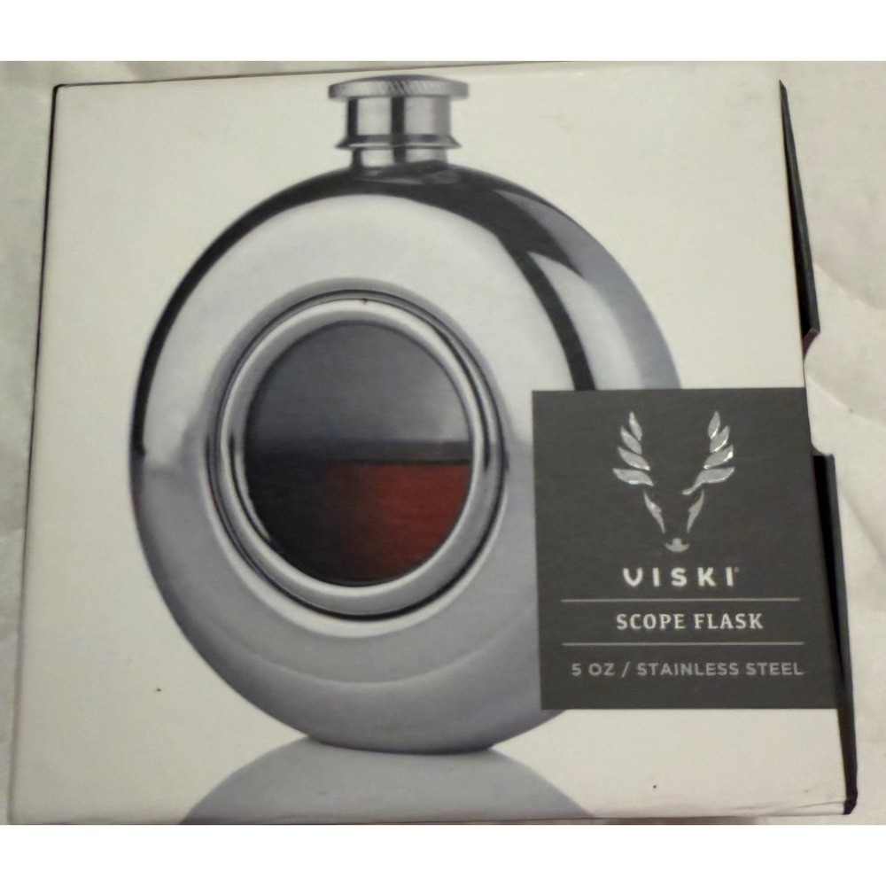 Viski Scope Flask 5 oz Polished Stainless Steel with Glass Porthole Window 3217